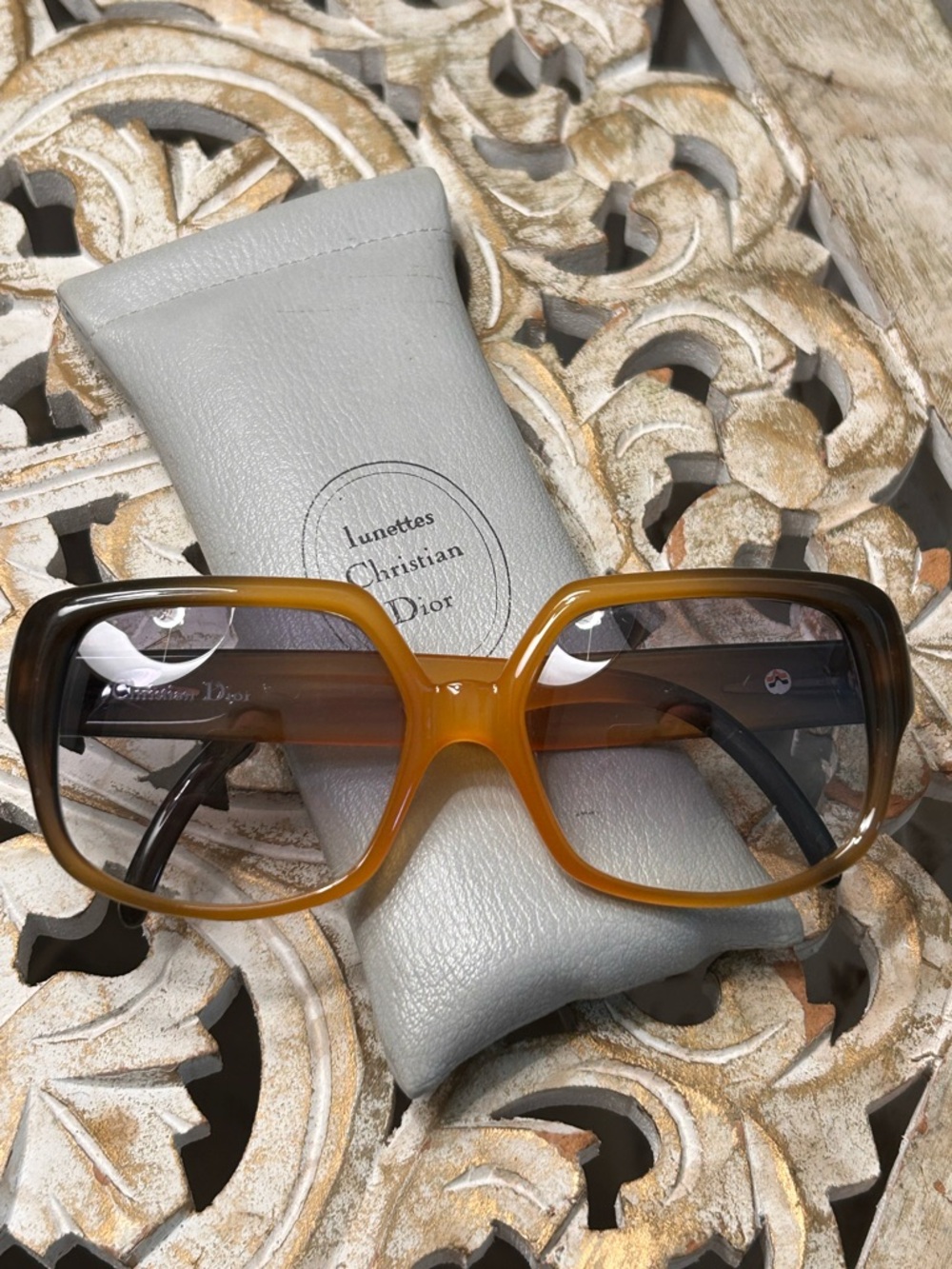 Vintage Christian Dior Two-Tone Honey Brown Gradient Sunglasses, Authentic